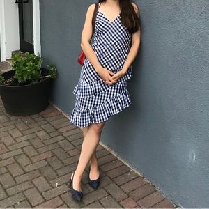 Tea & cup low back blue and white checkered ruffle dress